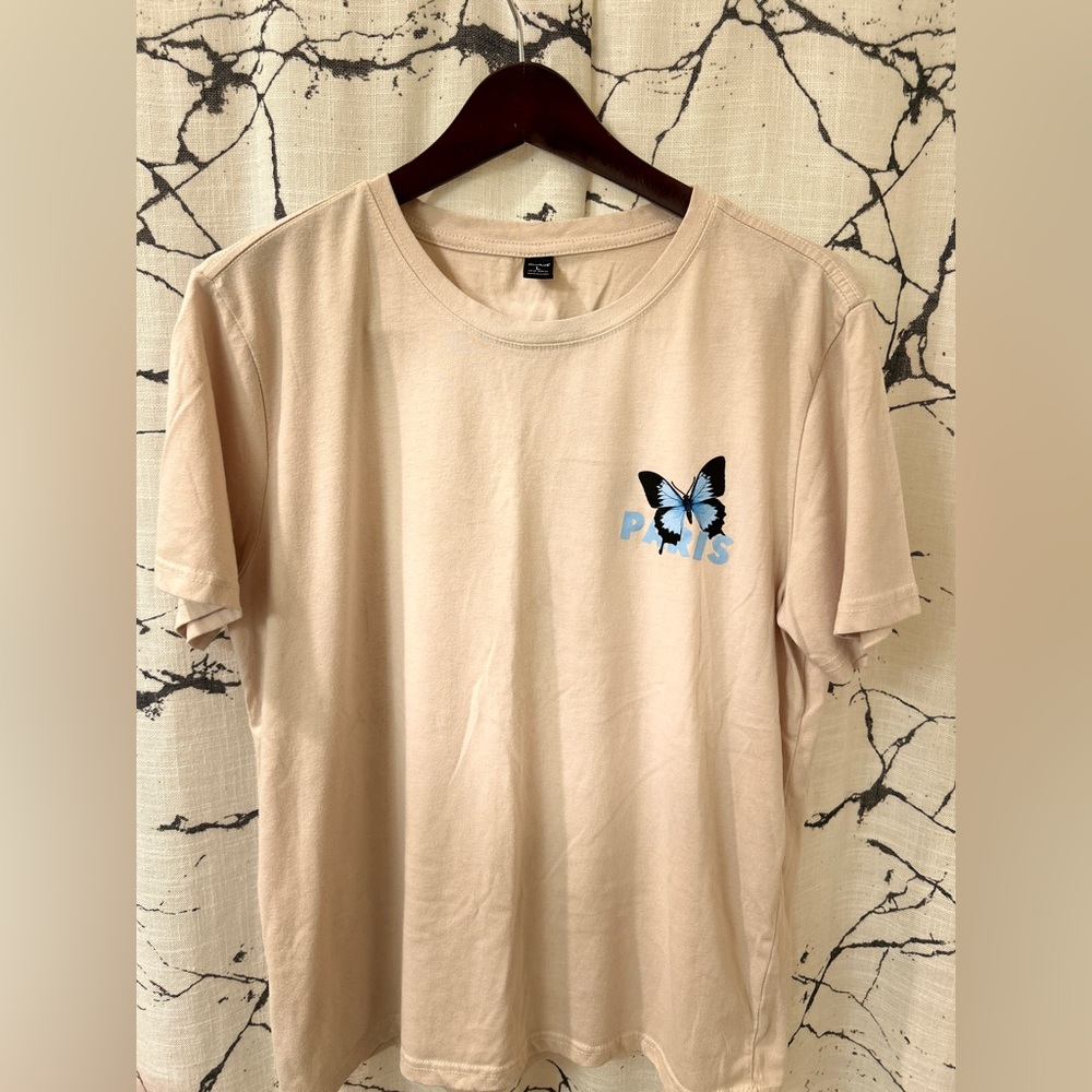 ROMWE Beige butterfly T-Shirt